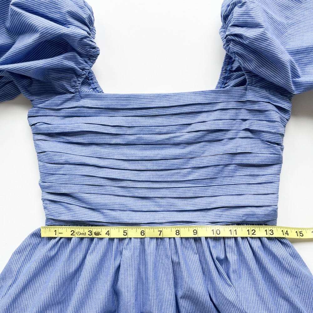 Abercrombie & Fitch Emerson Puff Sleeve Midi Dress Blue Pintstripe Womens Small - Picture 11 of 13